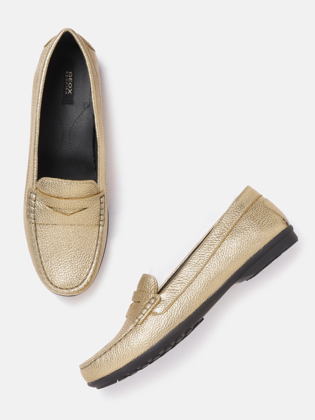 

Geox Women Gold-Toned Leather Penny Loafers