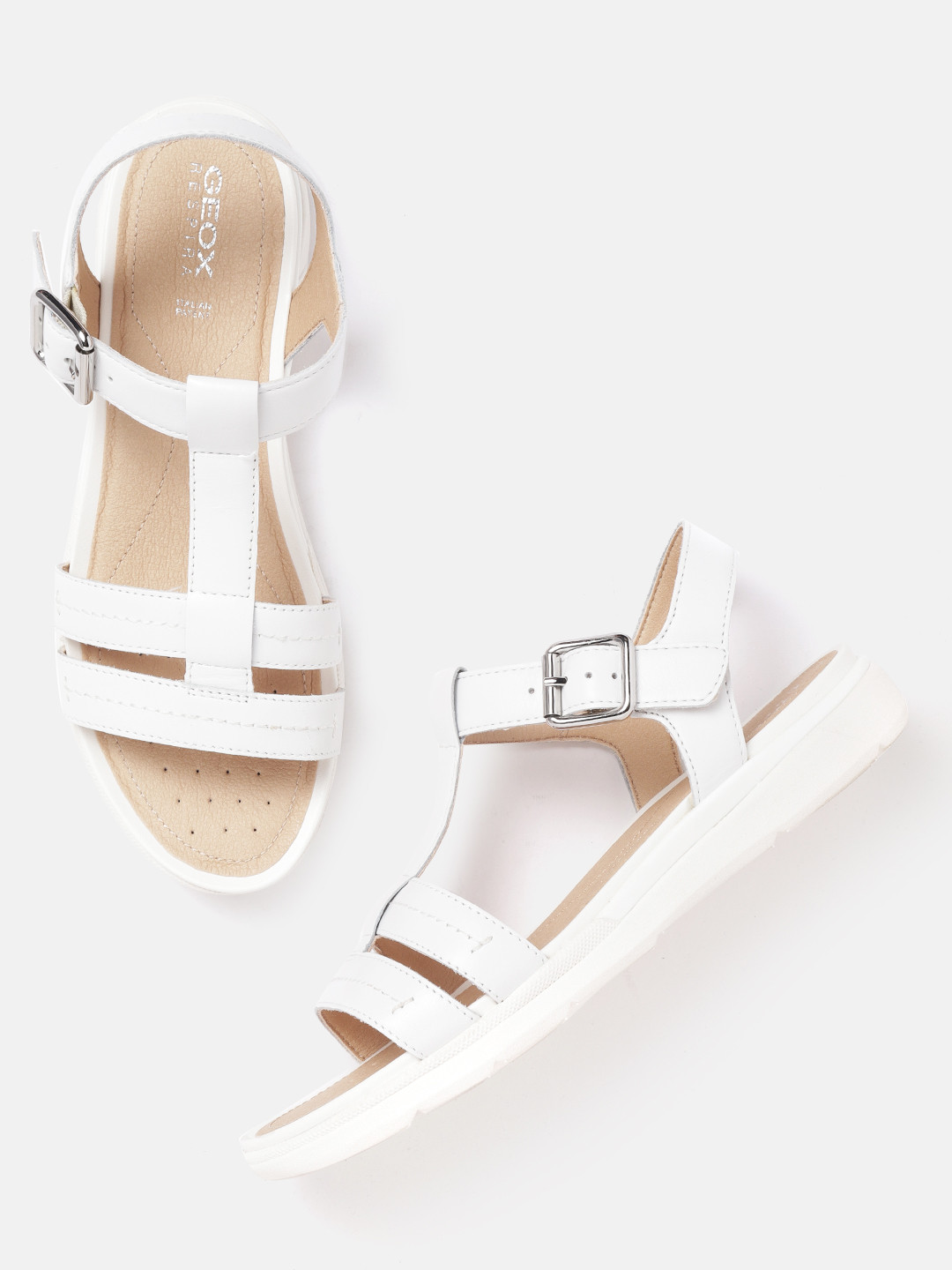 

Geox Women White Leather Open Toe Flats