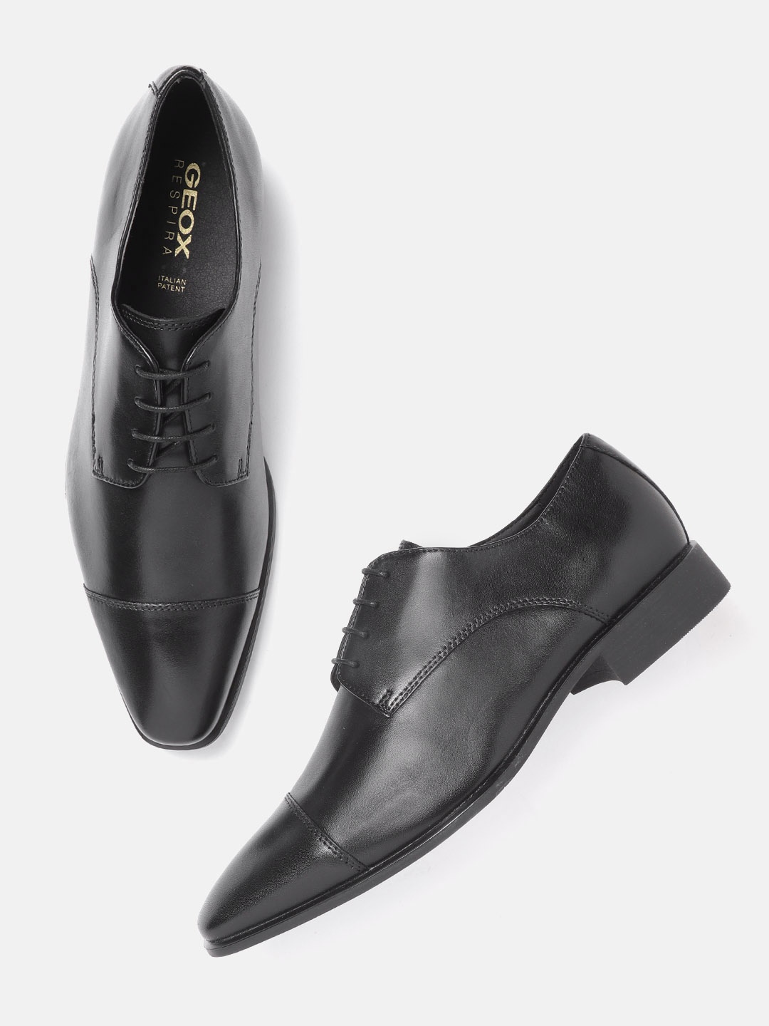 

Geox Men Black Solid Leather Formal Derbys
