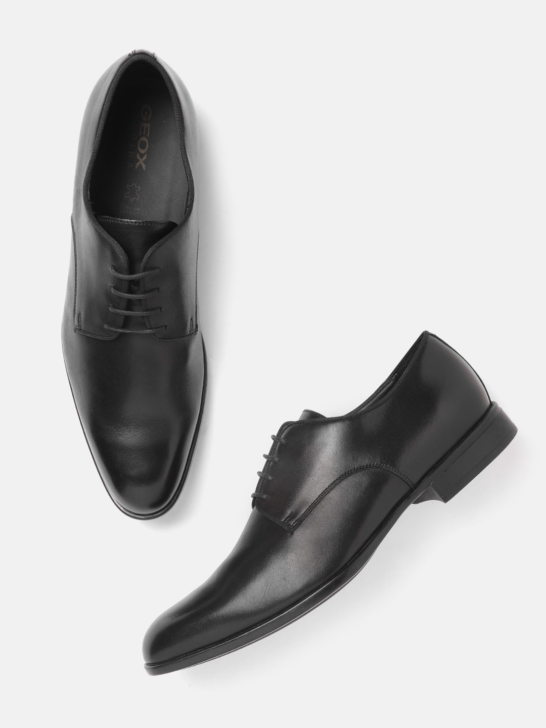 

Geox Men Black Solid Leather Formal Derbys