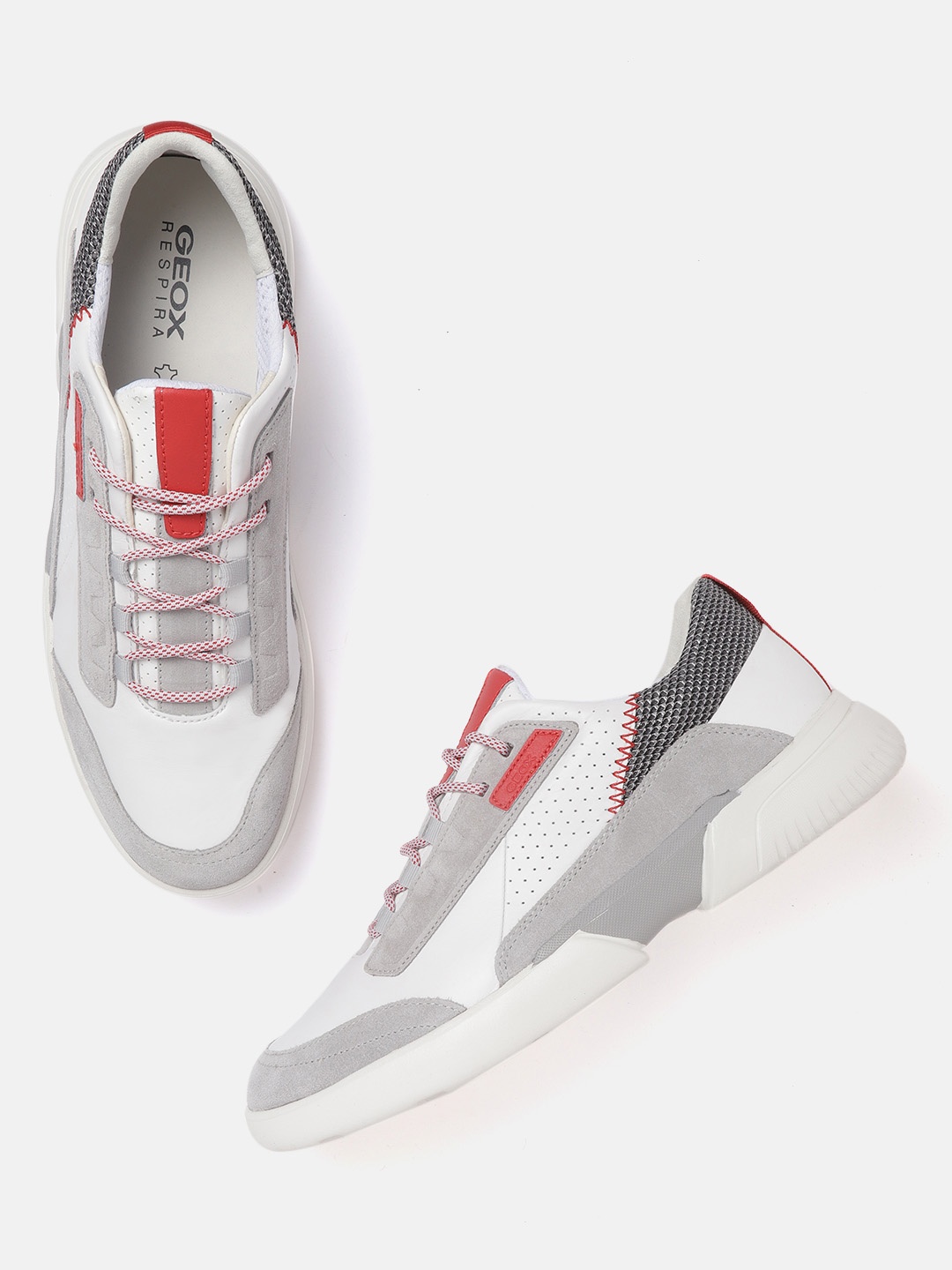

Geox Men White & Grey Colourblocked Sneakers