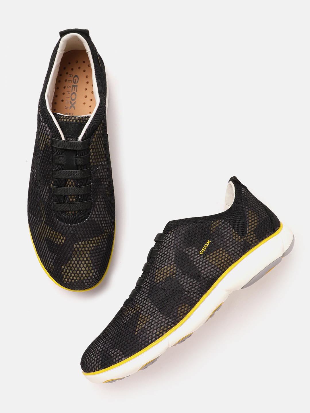 

Geox Men Black & Yellow Printed Slip-On Sneakers