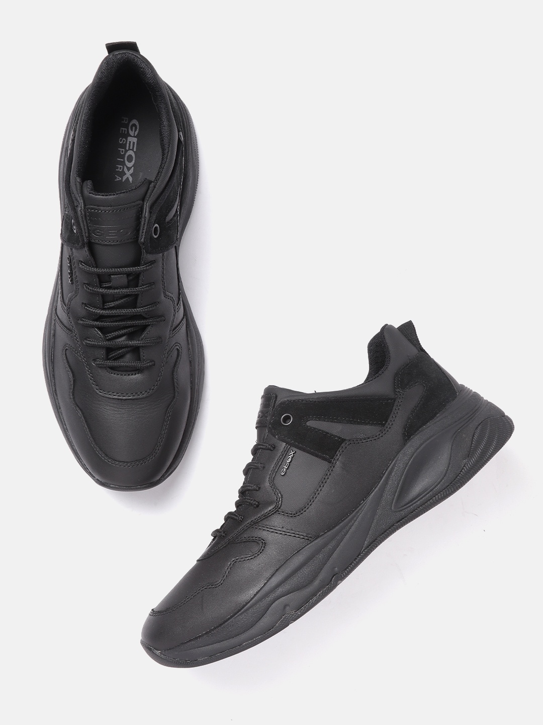 

Geox Men Black Solid Leather Sneakers