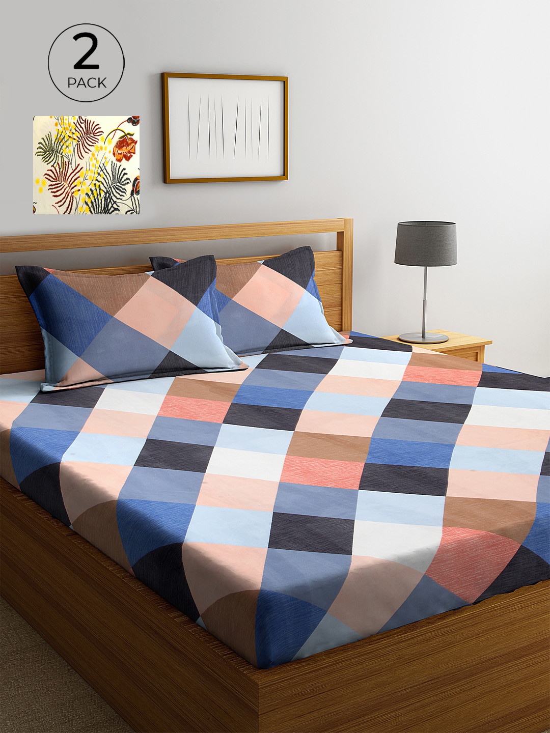 

KLOTTHE Multicolor Geometric 210 TC Poly Cotton 2 King Size Double Bed Sheet Set, Cream