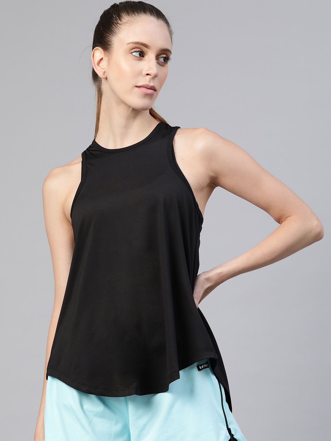 

skyria Black Solid Styled Back Tank Top