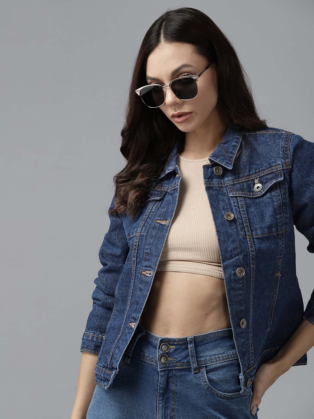 

Roadster Women Navy Blue Cotton Denim Jacket