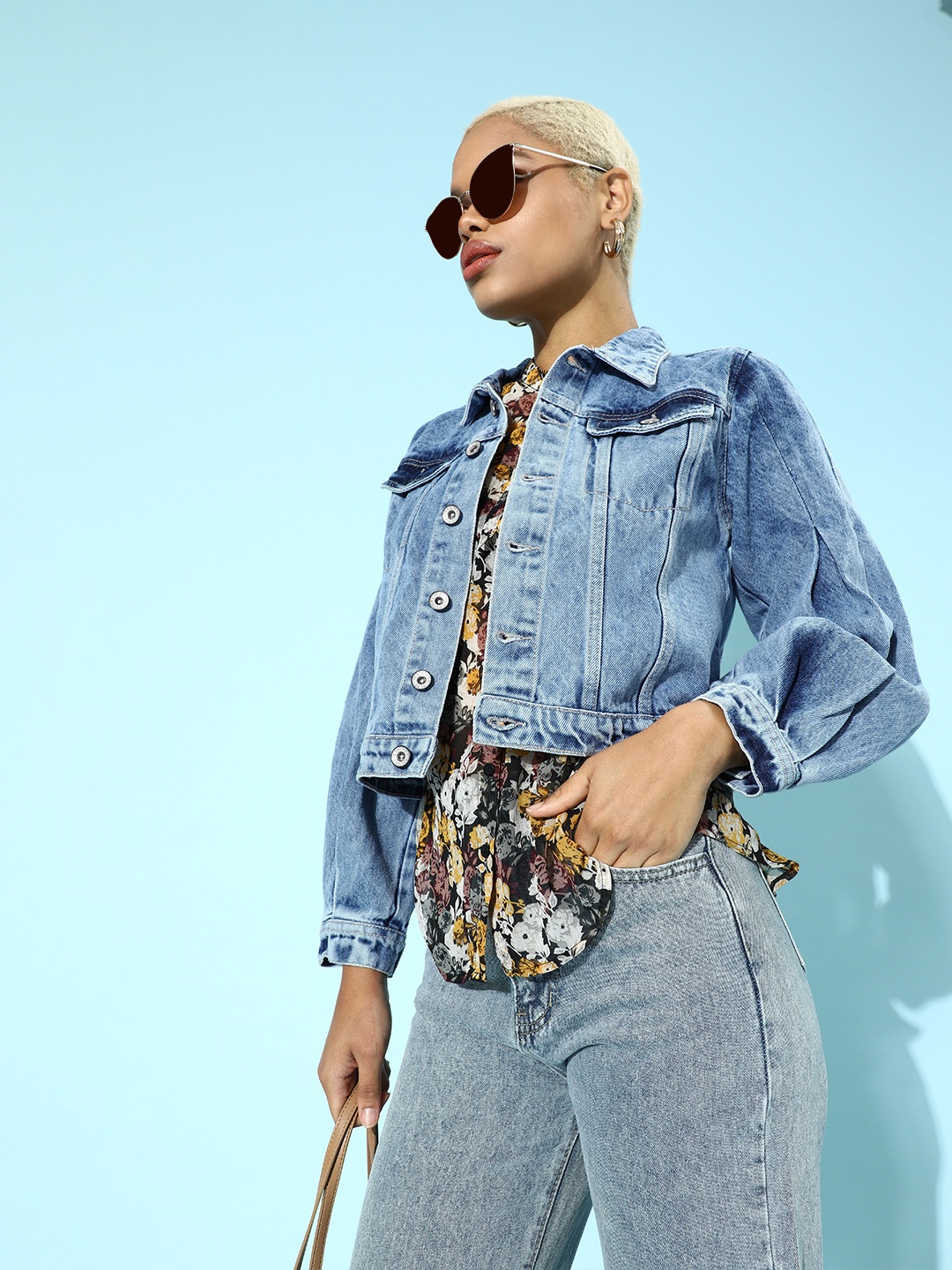 

Roadster Women Blue Solid Denim Trucker Jacket