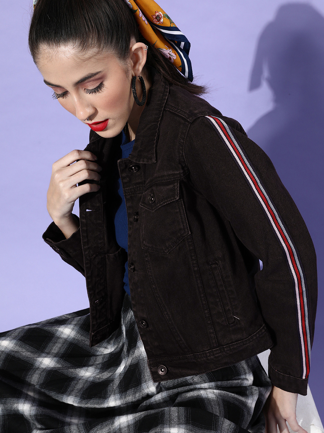 

Roadster Women Stylish Black Solid Denim Trucker Jacket