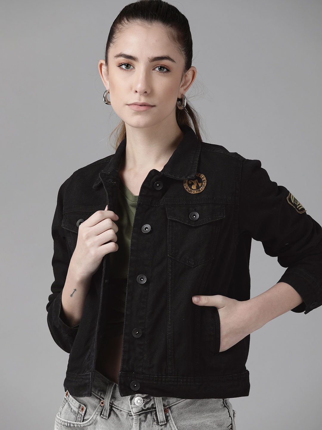 

Roadster Women Black Solid Denim Jacket