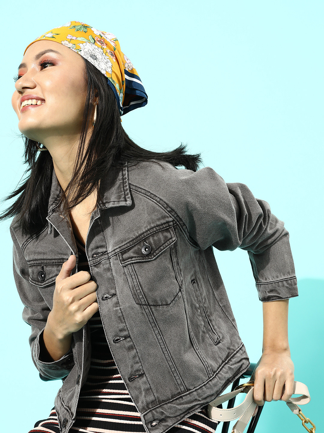 

Roadster Women Grey Solid Denim Trucker Jacket
