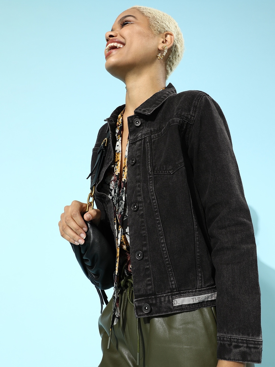 

Roadster Women Stylish Black Solid Denim Trucker Jacket