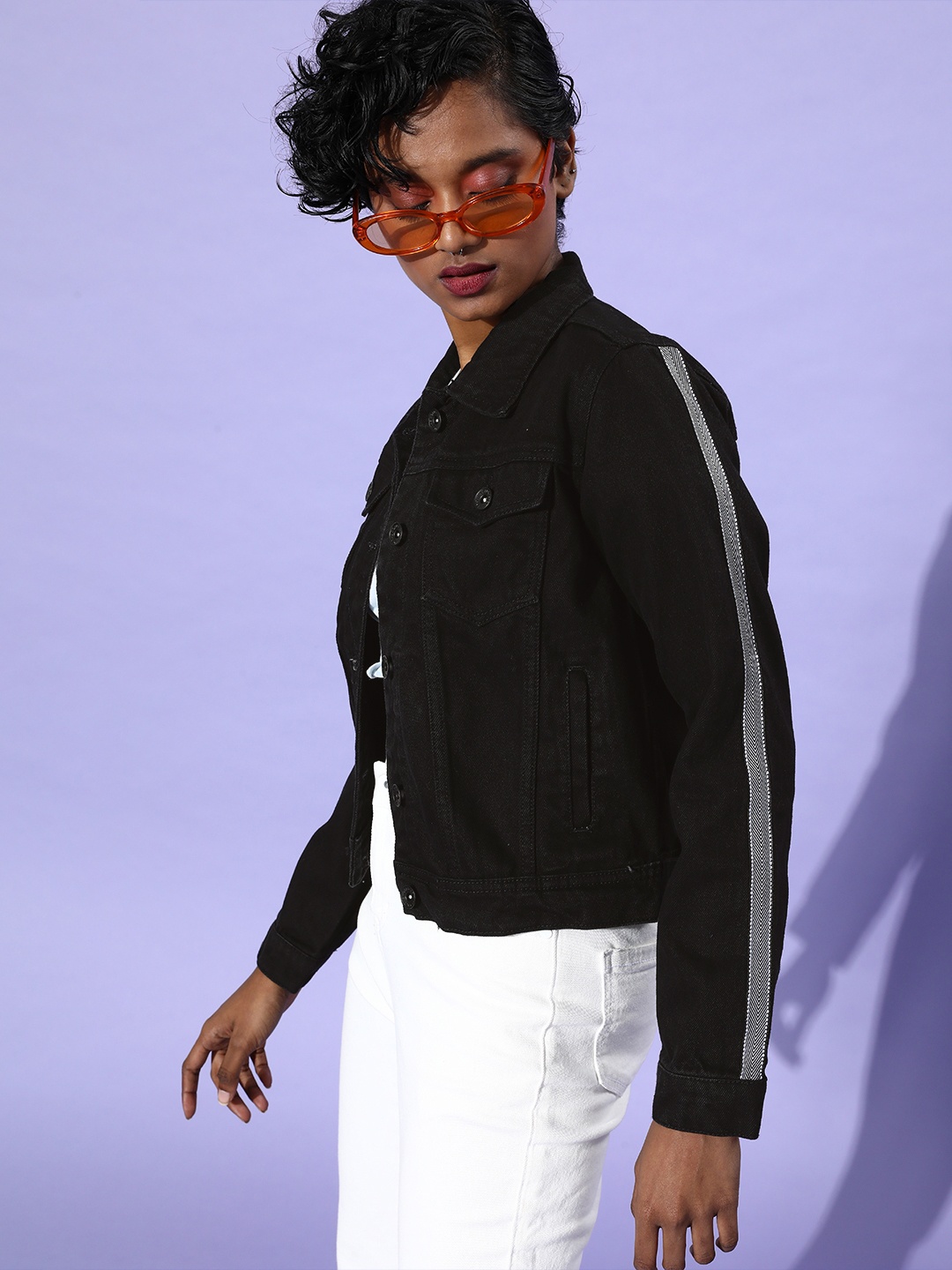 

Roadster Women Stylish Black Solid Denim Trucker Jacket