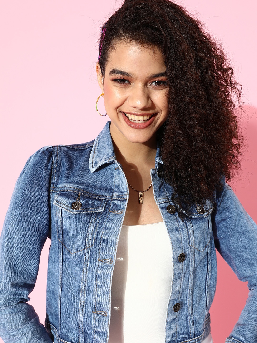 

Roadster Women Stunning Blue Solid Cropped Jacket
