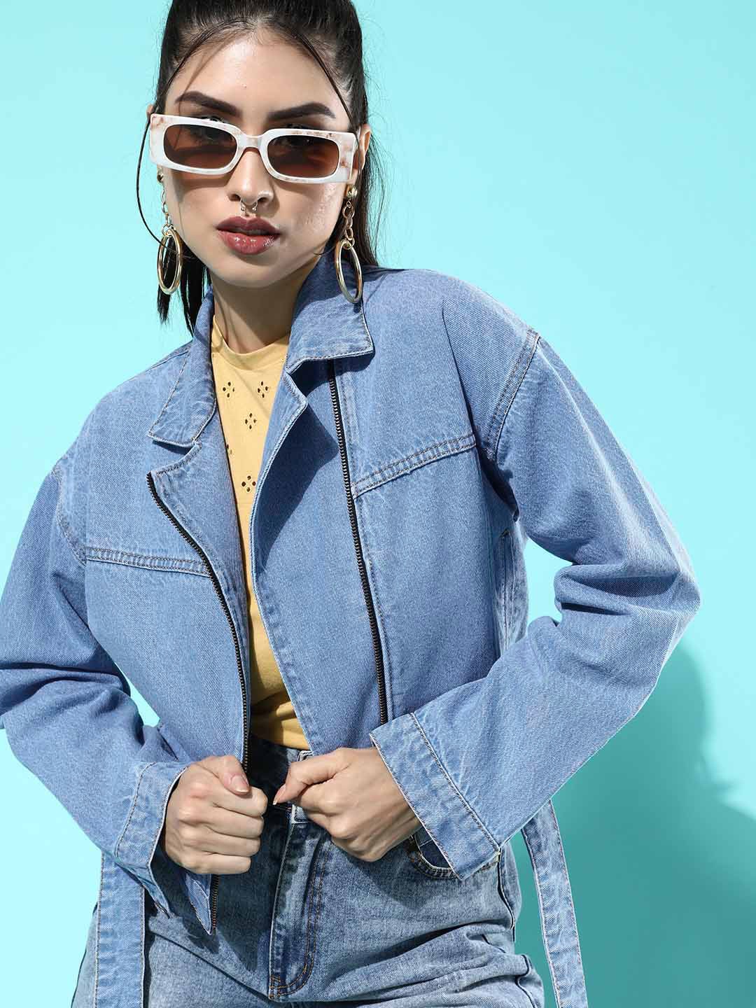 

Roadster Women Blue Solid Denim Trucker Jacket