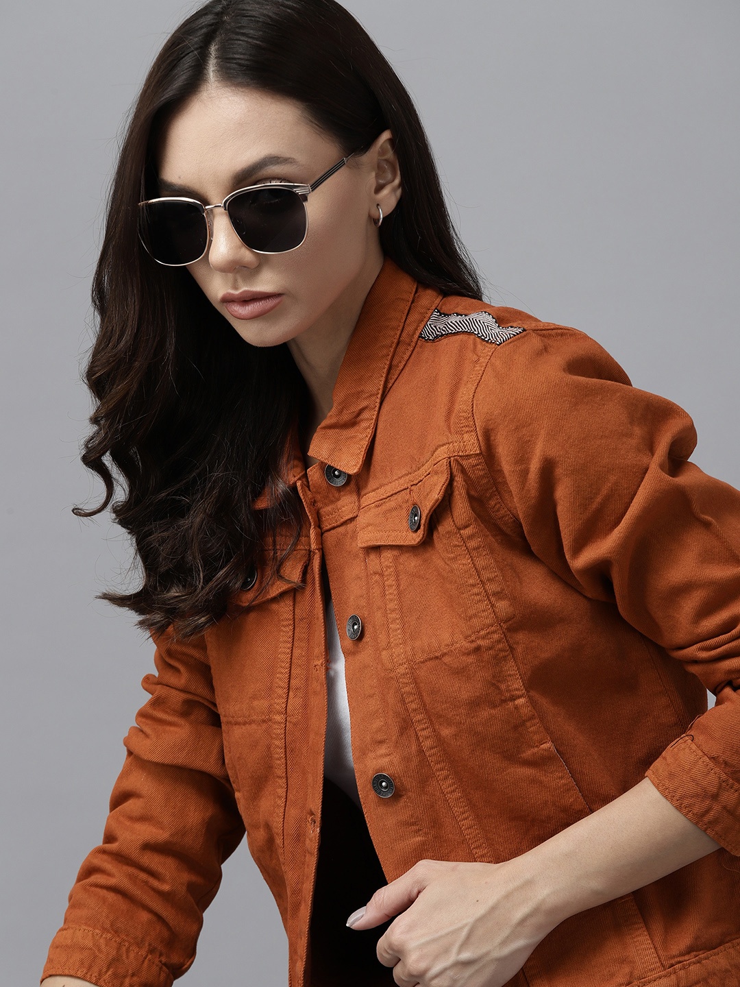 

Roadster Women Rust Brown Cotton Denim Jacket