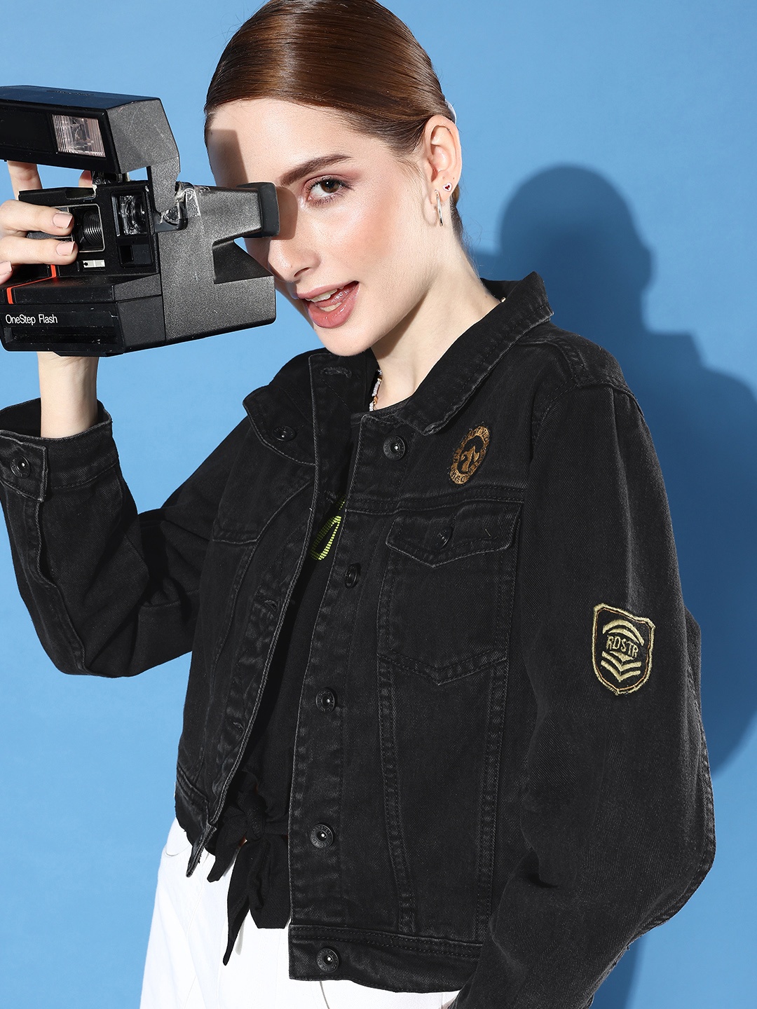 

Roadster Women Black Solid Denim Pure Cotton Jacket