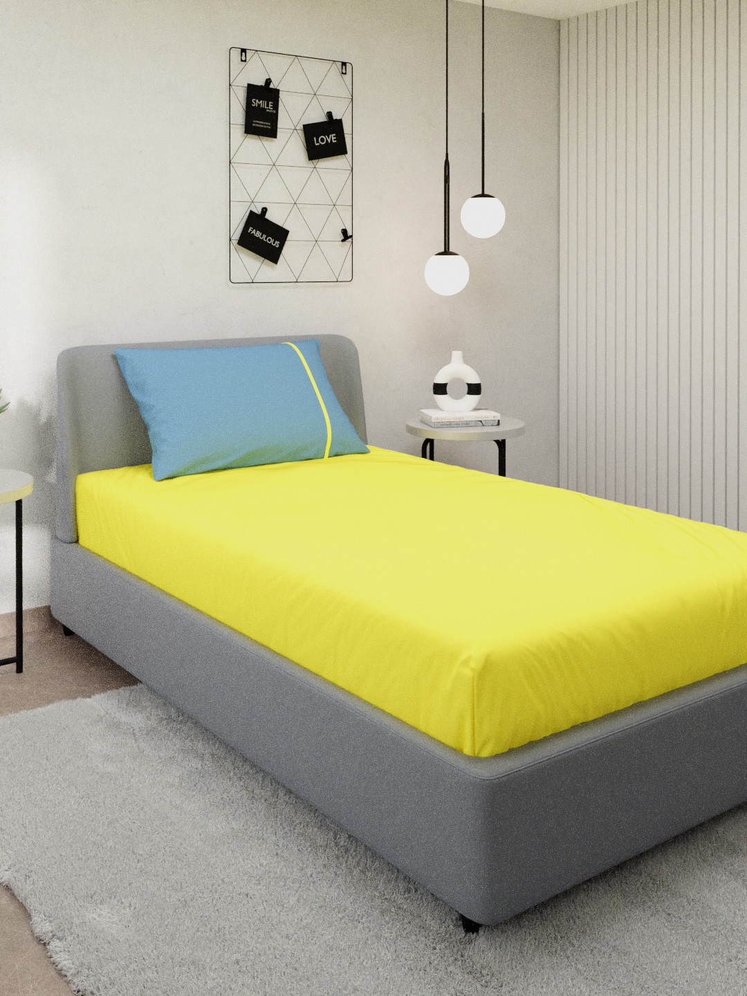 

Stoa Paris Yellow & Blue Solid 144 TC Pure Cotton Single Bedsheet with 1 Pillow Covers