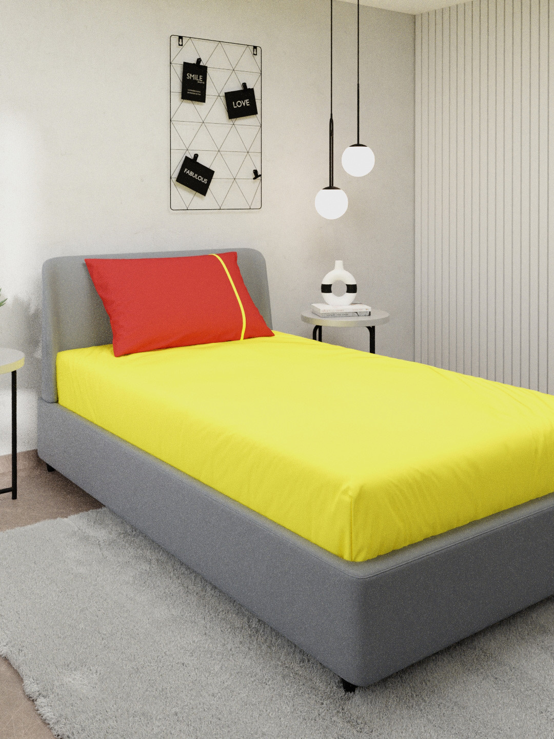 

Stoa Paris Yellow & Red Solid 144 TC Pure Cotton Single Bedsheet with 1 Pillow Covers