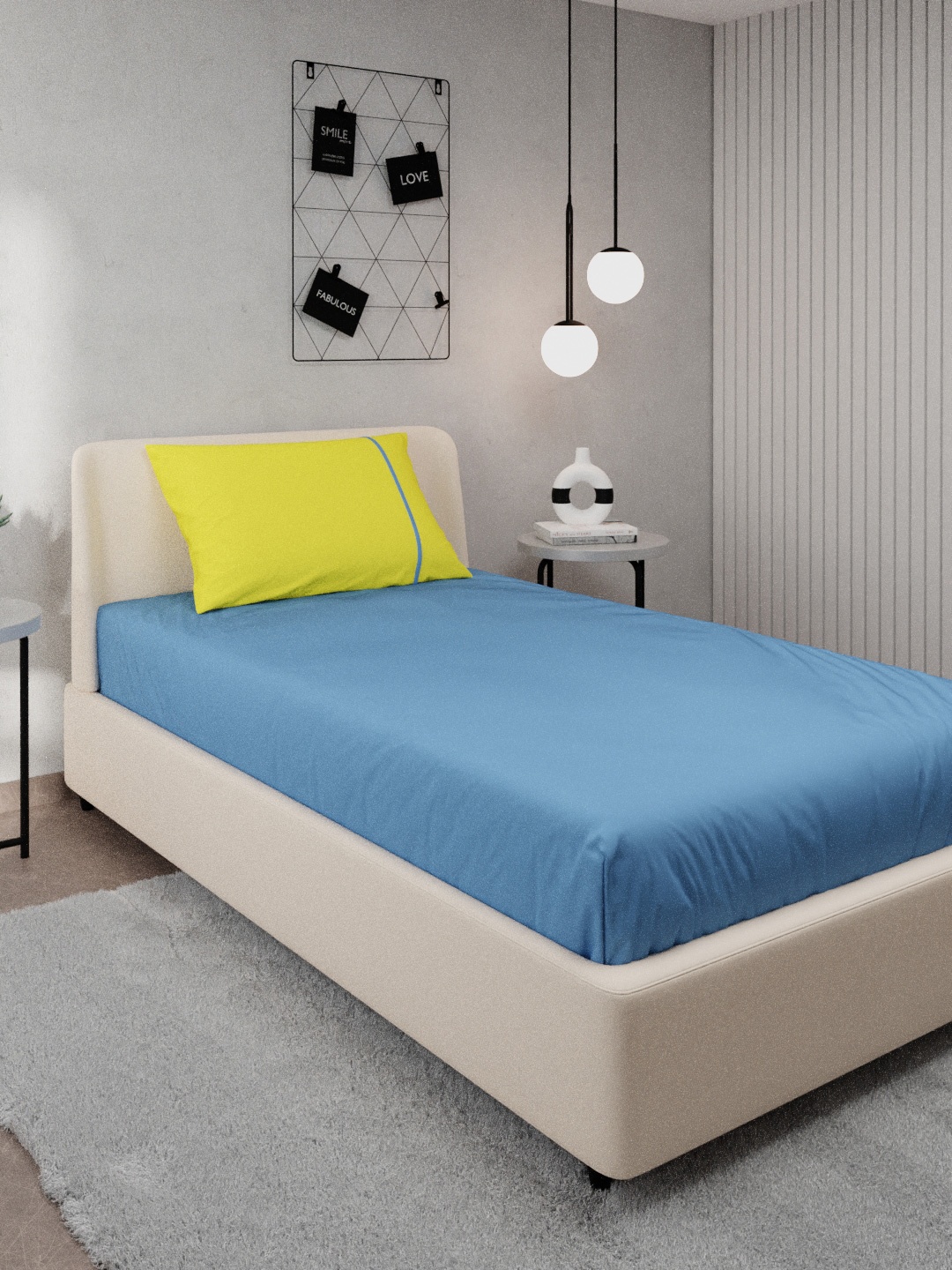 

Stoa Paris Blue & Yellow Solid 144 TC Cotton Single Bedsheet with 1 Pillow Covers
