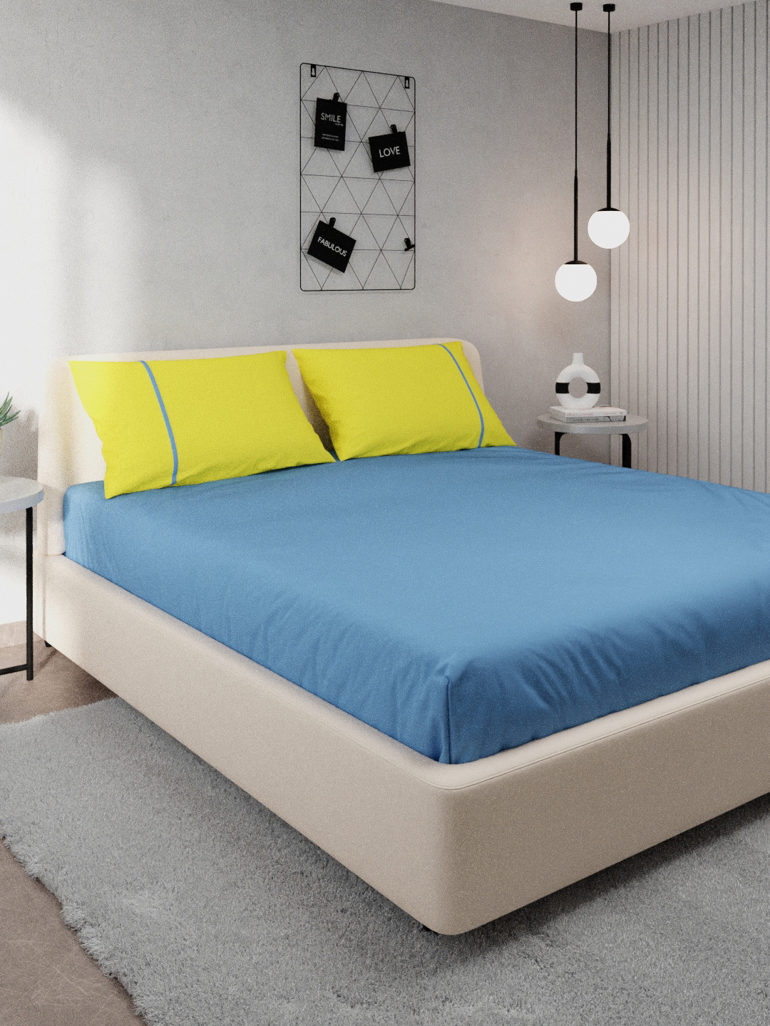 

Stoa Paris Blue & Yellow Solid 144 TC Cotton Queen Bedsheet with 2 Pillow Covers