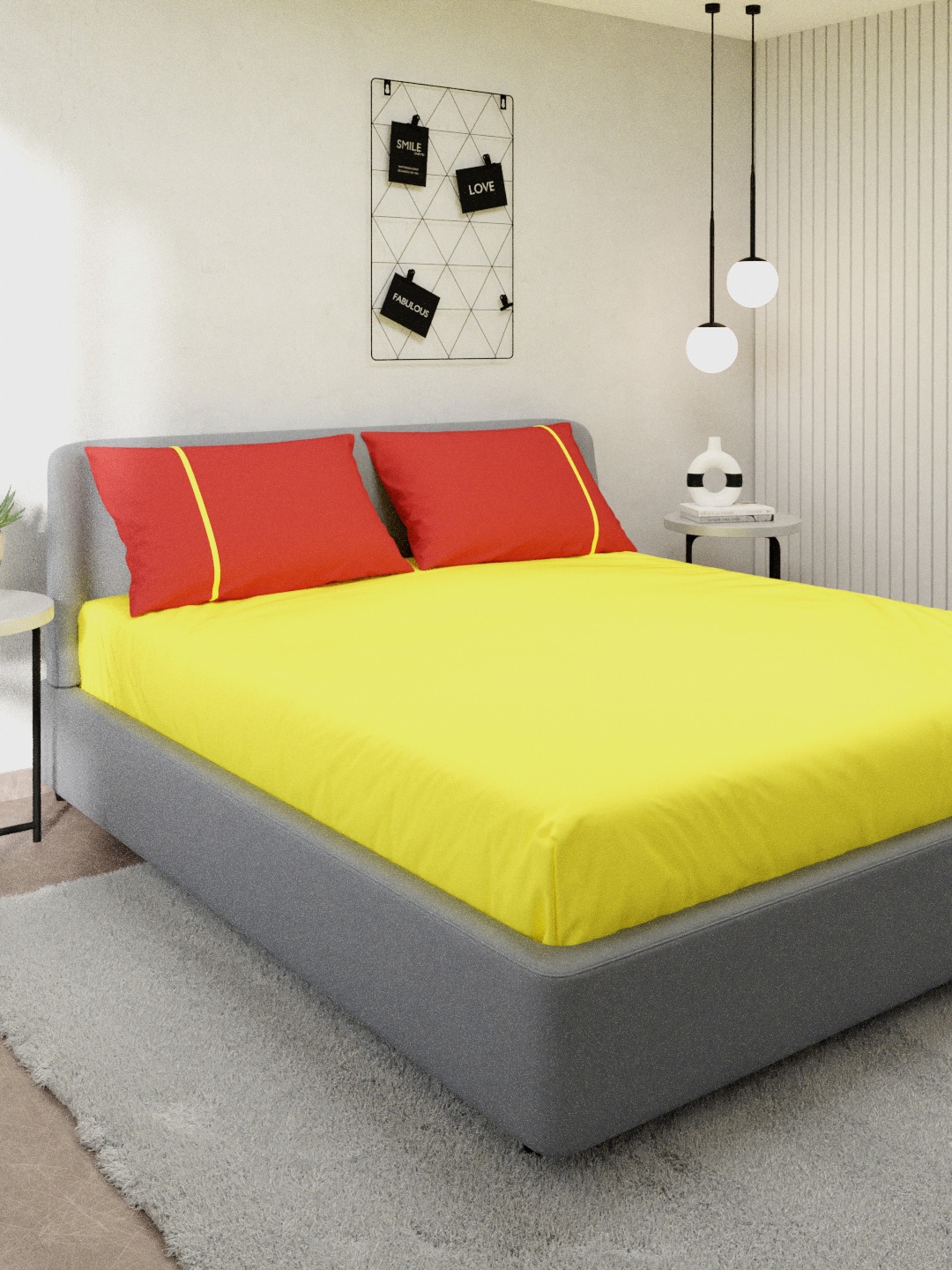 

Stoa Paris Yellow & Red 144 TC Queen Bedsheet with 2 Pillow Covers