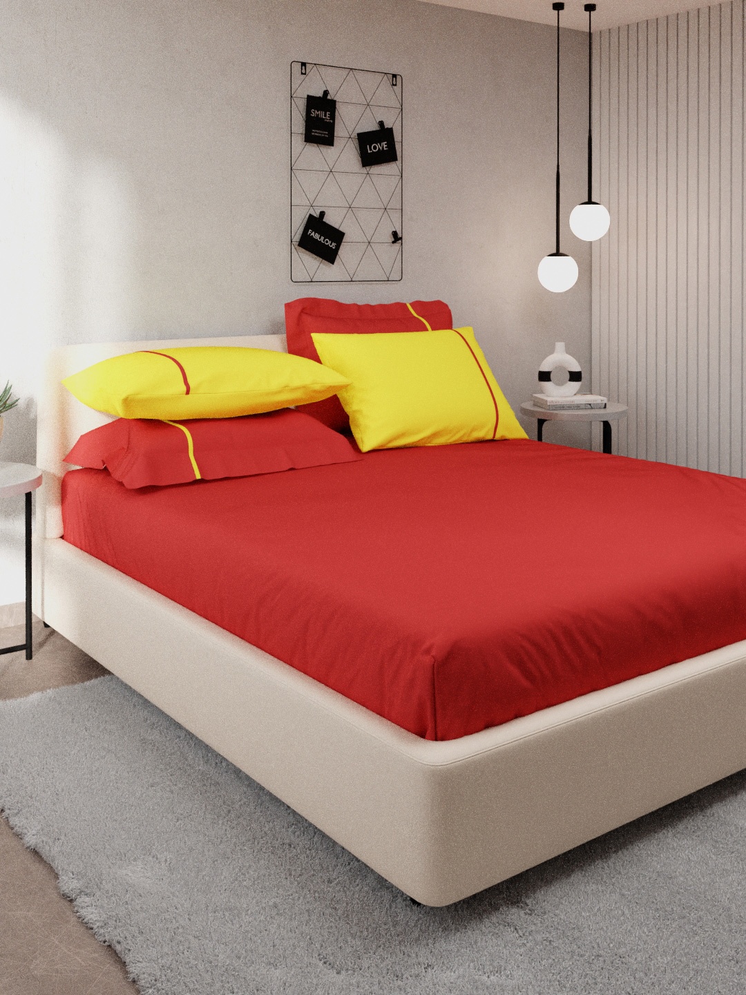 

Stoa Paris Red & Yellow 144 TC King Bedsheet with 4 Pillow Covers