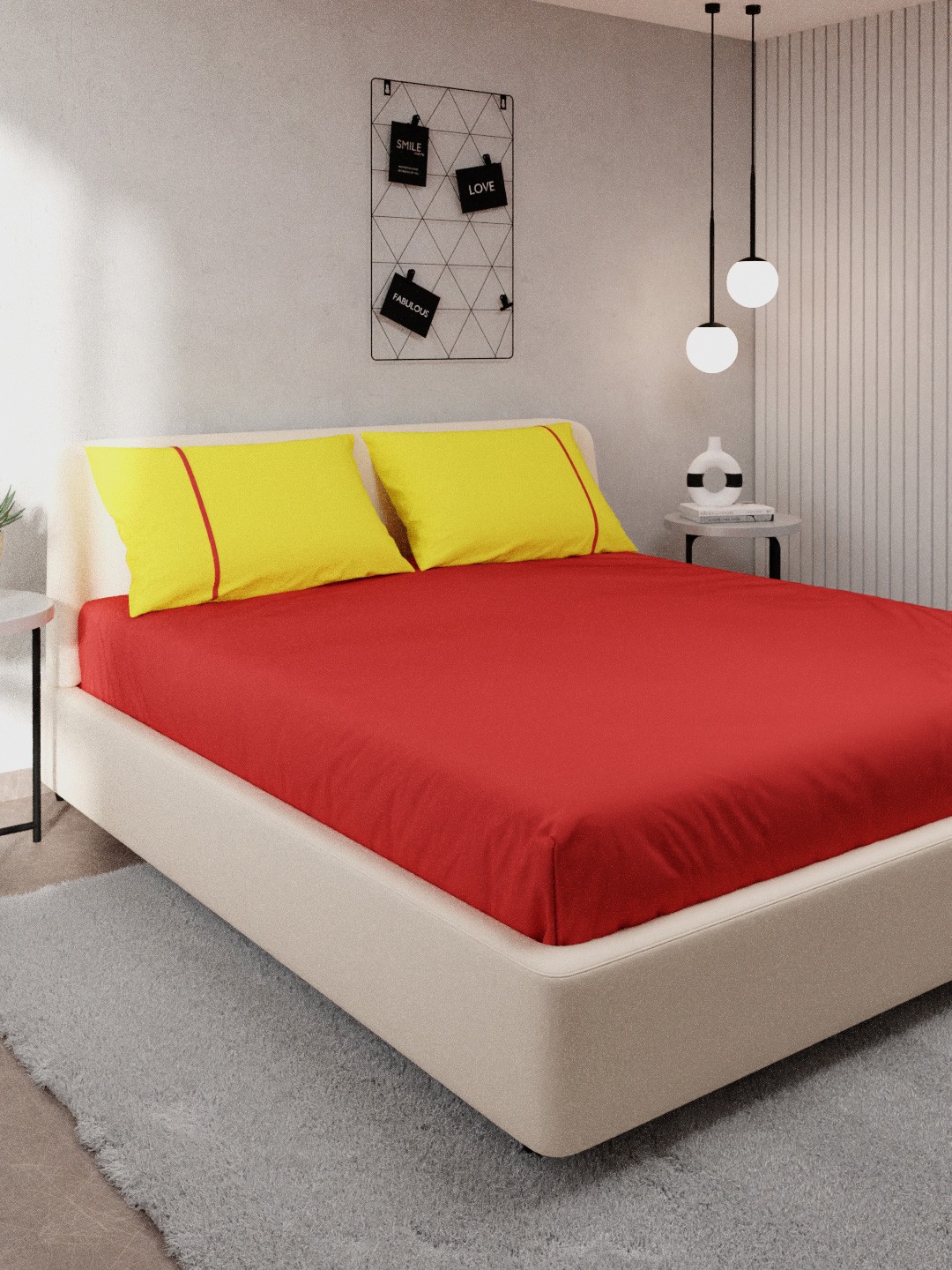 

Stoa Paris Red & Yellow 144 TC Queen Bedsheet with 2 Pillow Covers