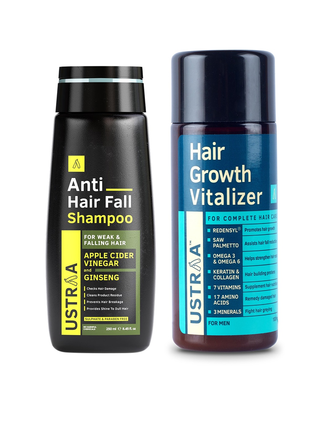 

Ustraa Men Set of Apple Cider Vinegar Shampoo & Hair Growth Vitalizer, Black