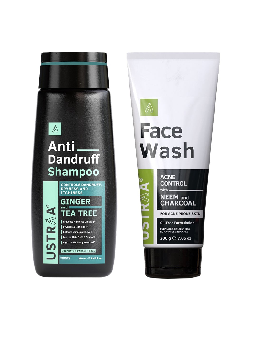

Ustraa Men Set of Neem & Charcoal Face Wash & Anti Dandruff Hair Shampoo, Green