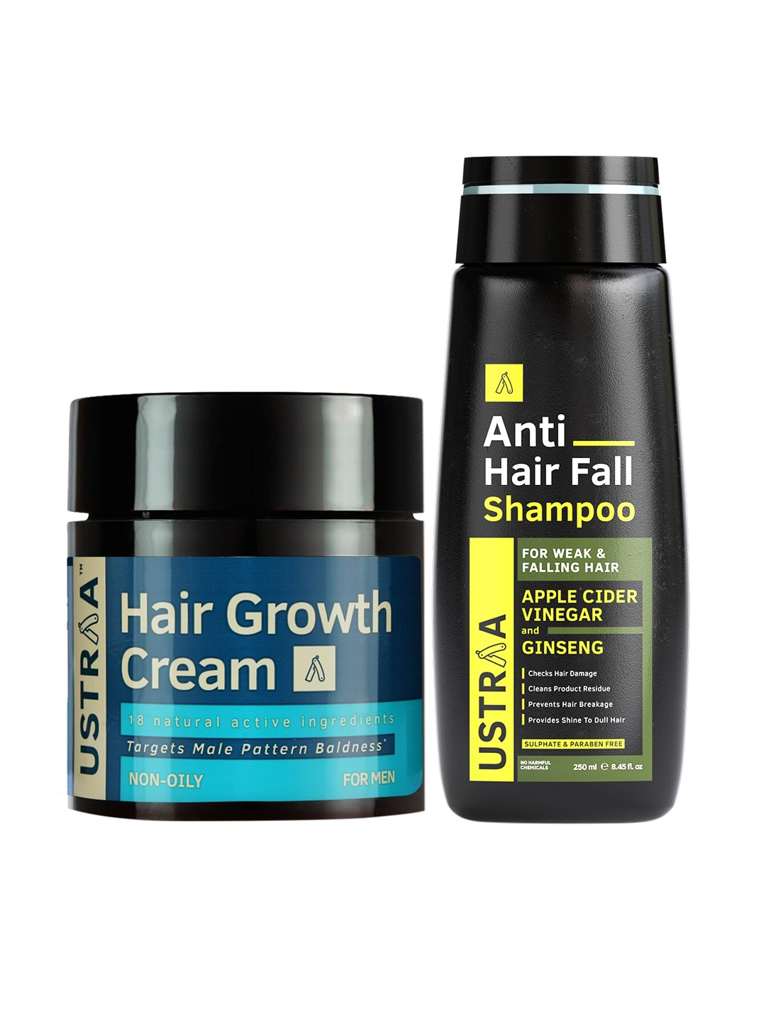 

Ustraa Men Set of Apple Cider Vinegar Shampoo & Hair Growth Cream, Black