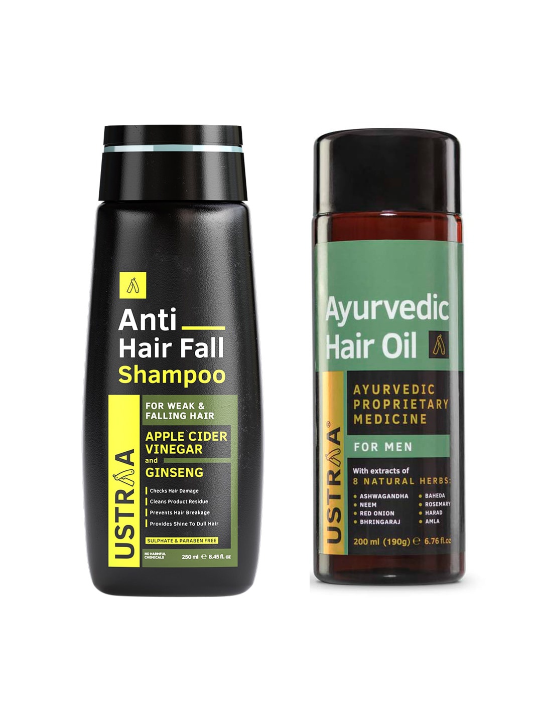 

Ustraa Men Set of Ayurvedic Hair Oil & Apple Cider Vinegar Shampoo, Black