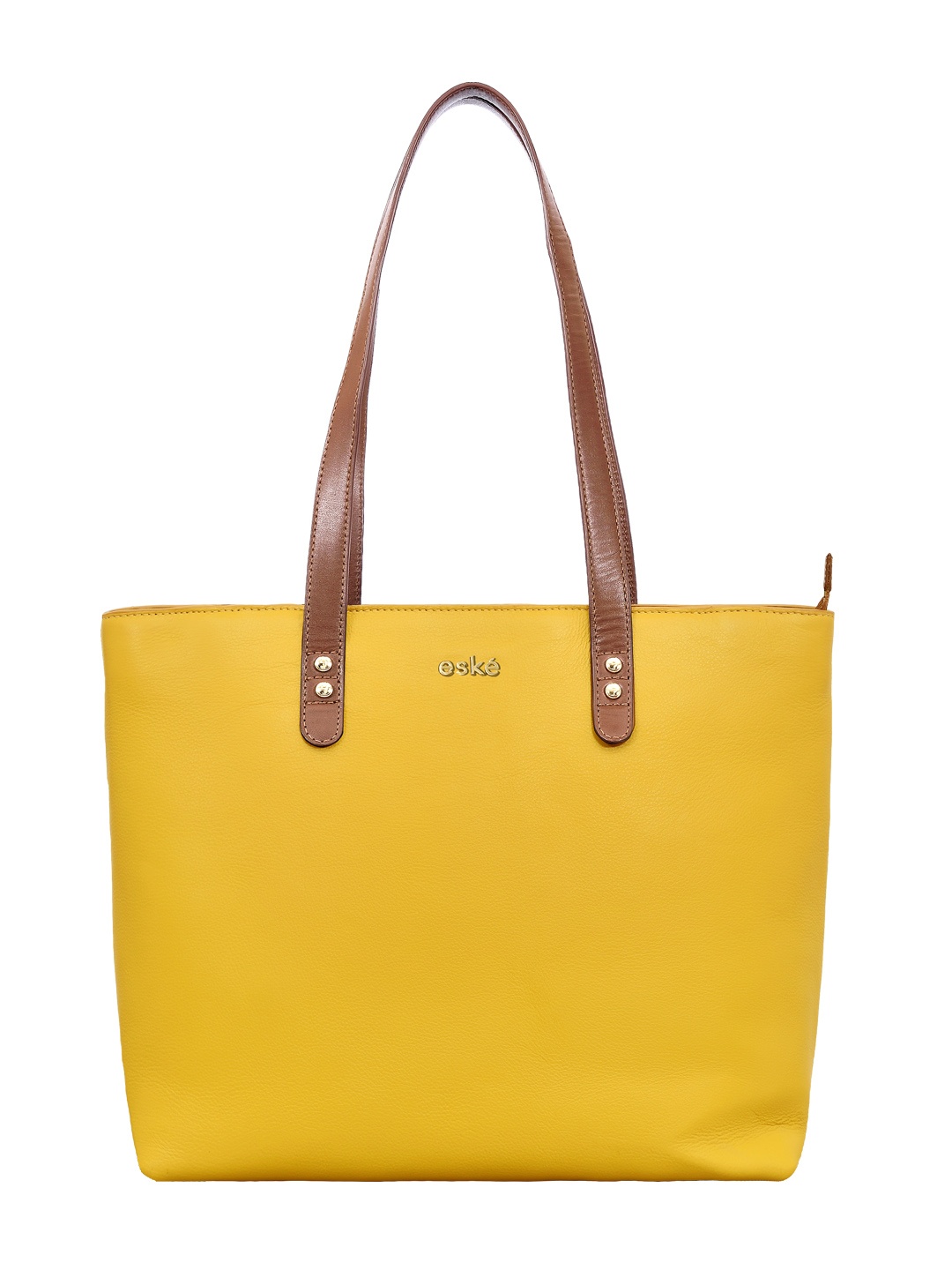 Eske Yellow Leather Shopper Shoulder Bag with Quilted
