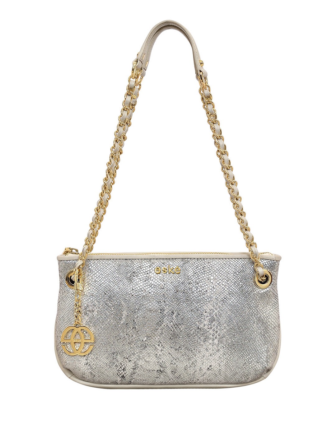 

Eske Silver Animal Textured Leather Structured Shoulder Bag