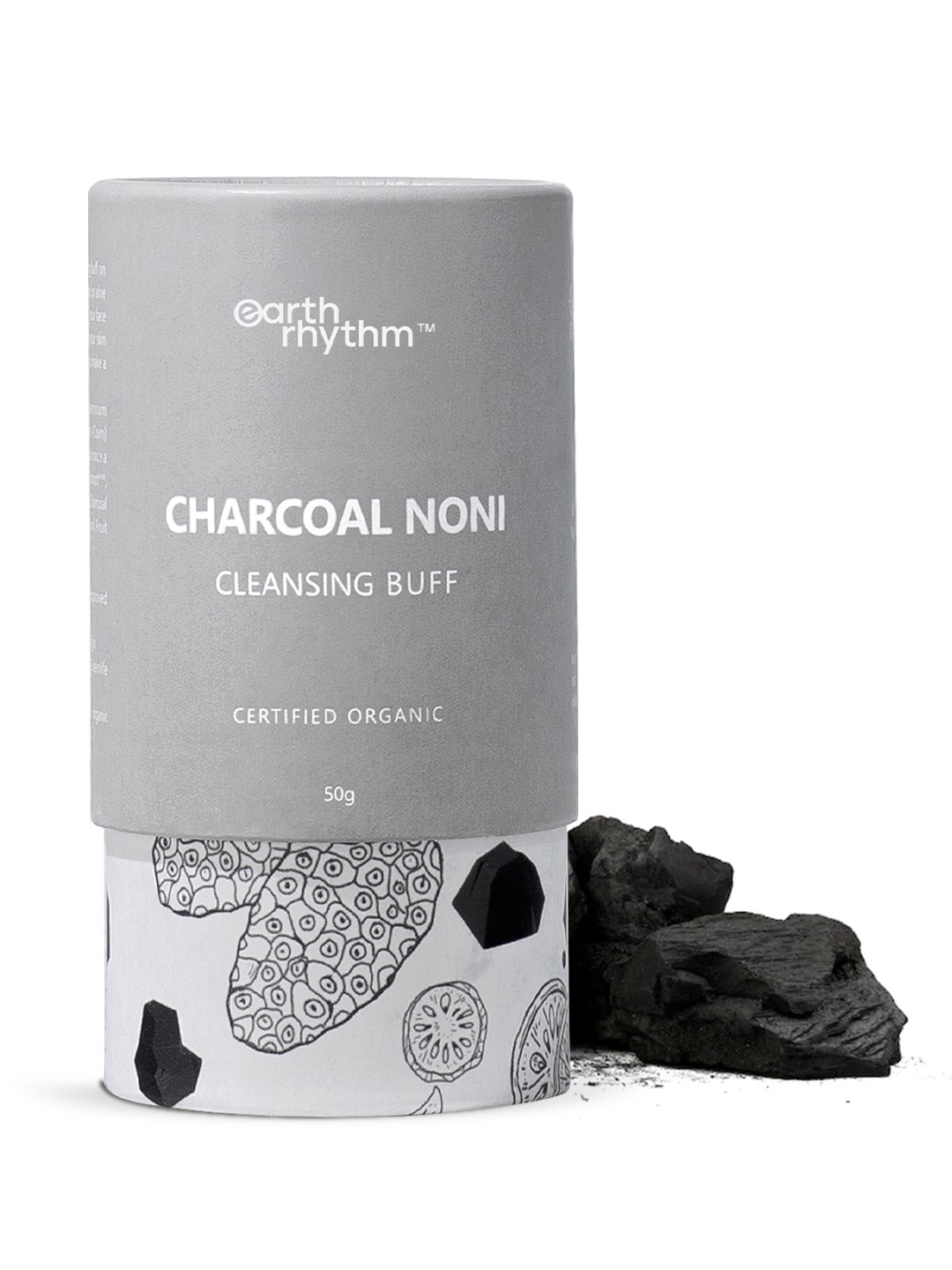 

Earth Rhythm Charcoal Noni Organic Certified Cleansing Buff- 50g, Grey
