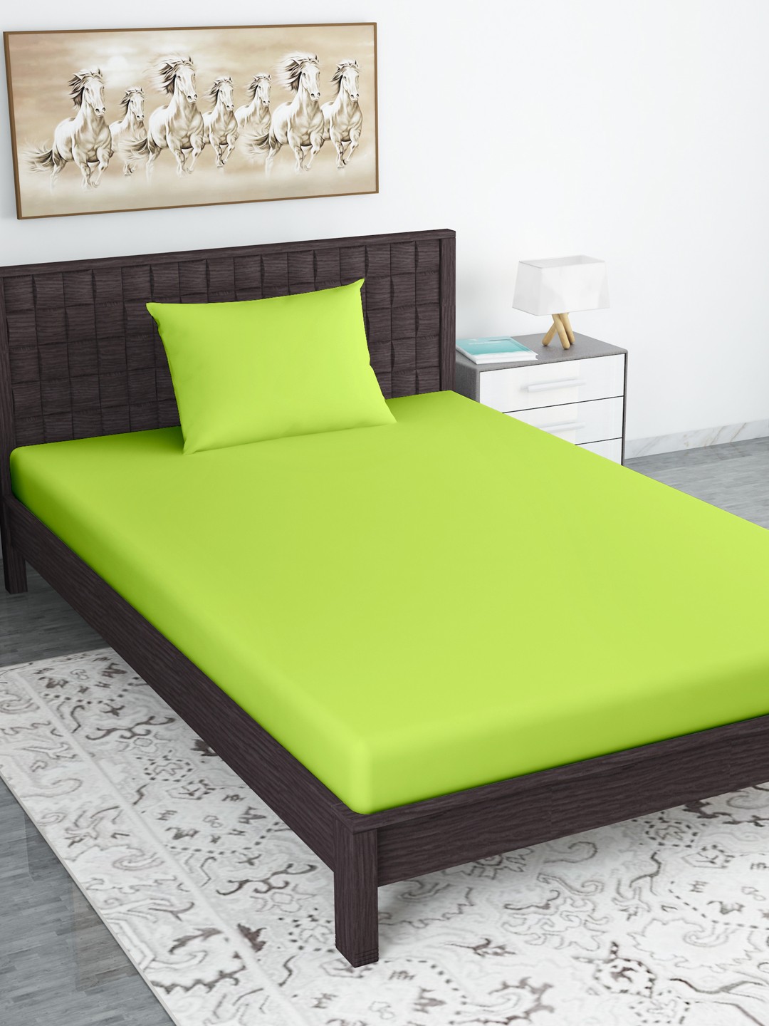 

Divine Casa Lime Green 110 TC Single Bedsheet with 1 Pillow Covers