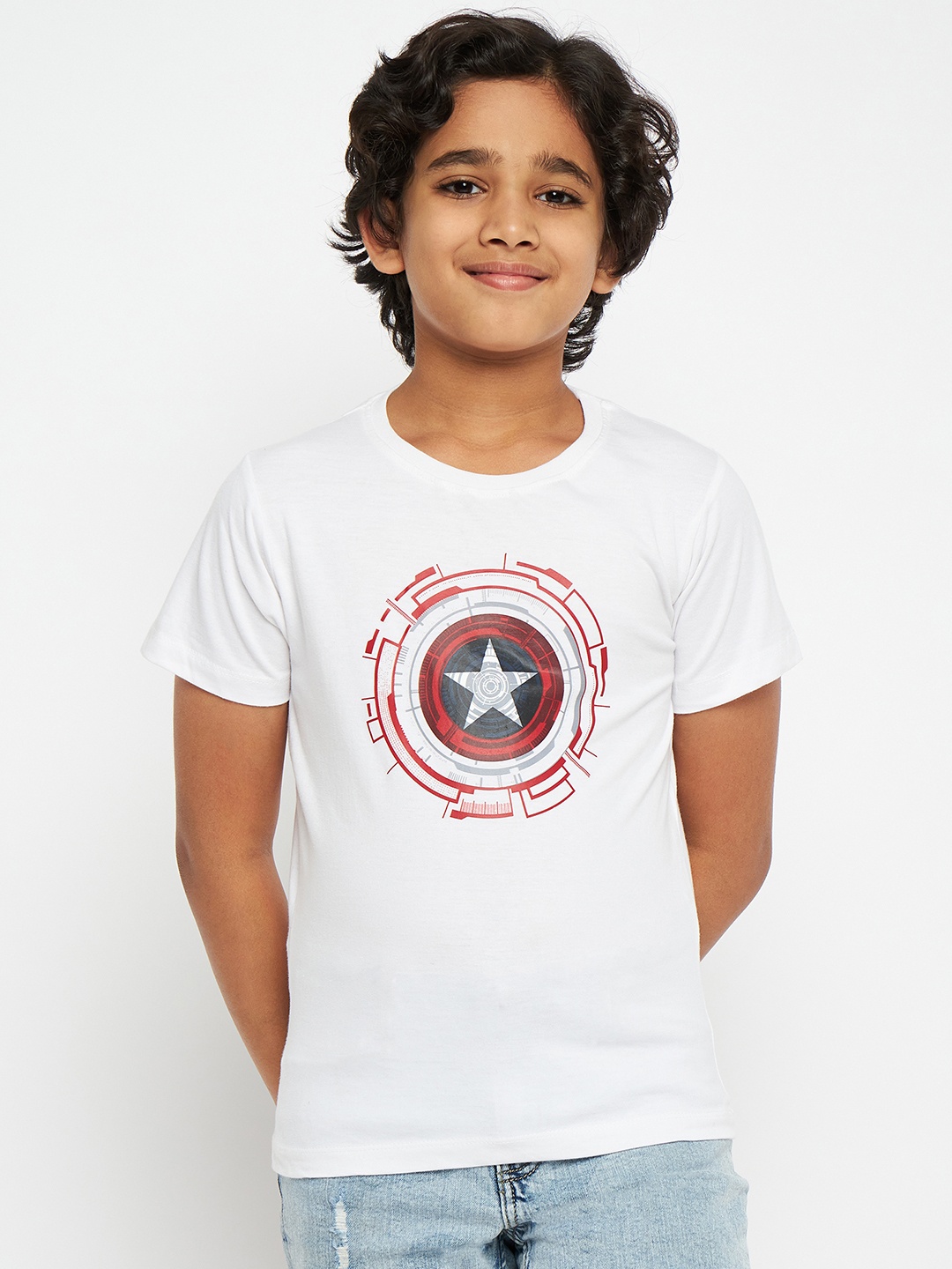 

Marvel by Wear Your Mind Boys White & Red Captain America Printed T-shirt