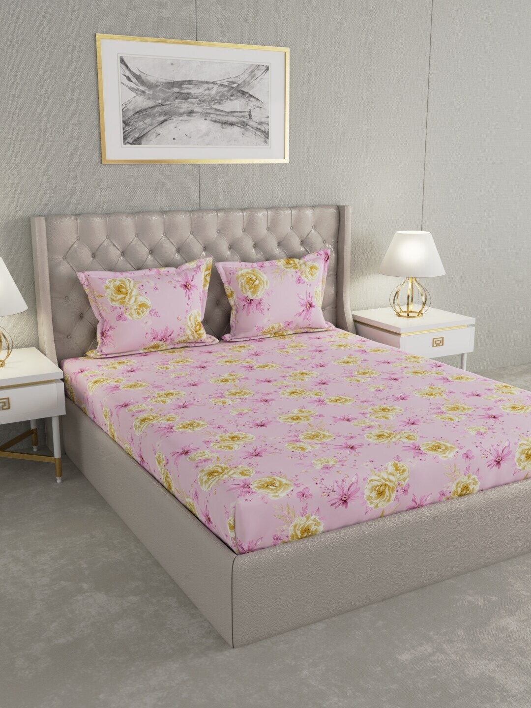 

Raymond Home Purple & Beige Floral 120 TC Queen Bedsheet with 2 Pillow Covers