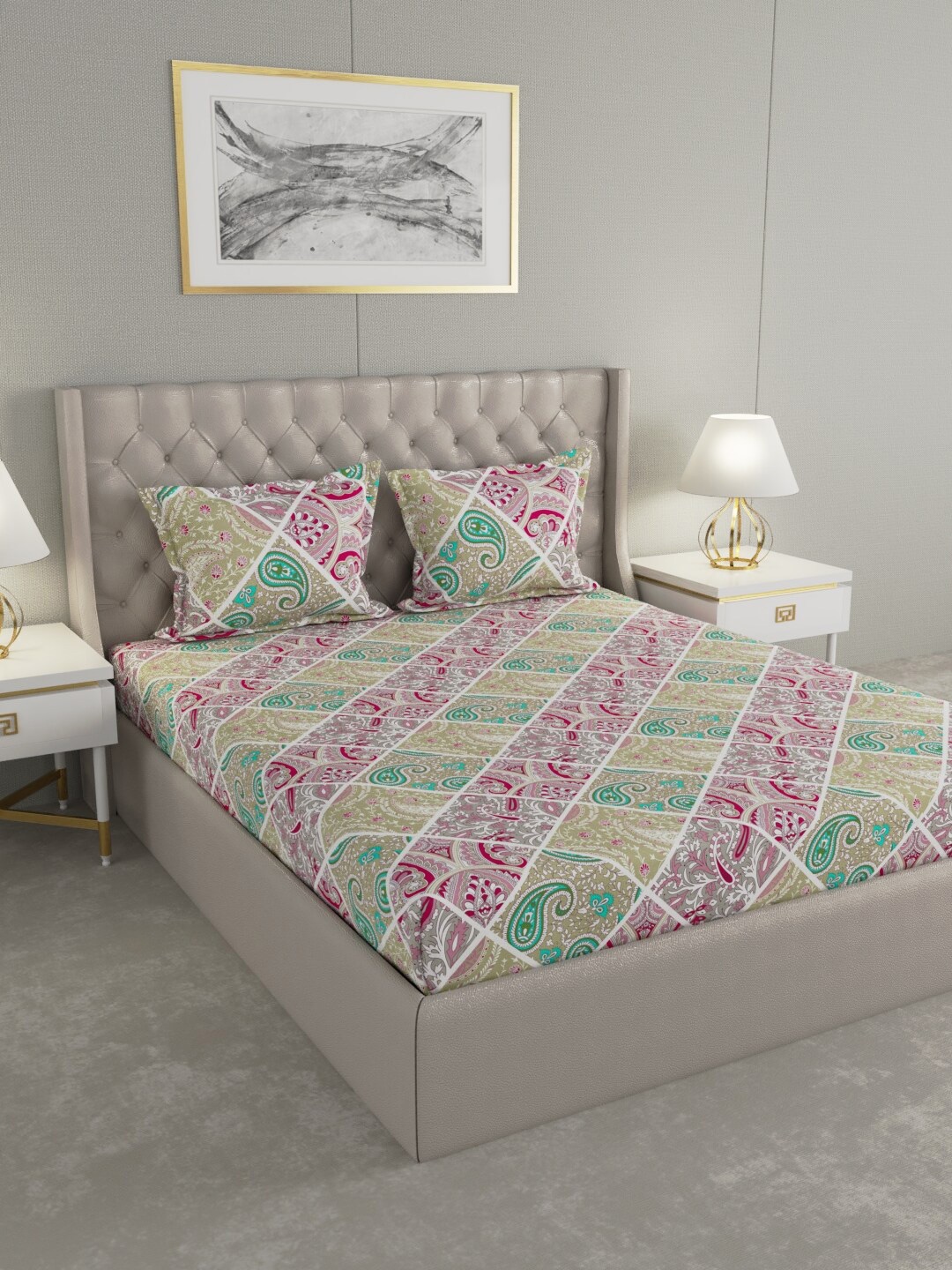 

Raymond Home Multi Ethnic Motifs 120 TC Queen Bedsheet with 2 Pillow Covers