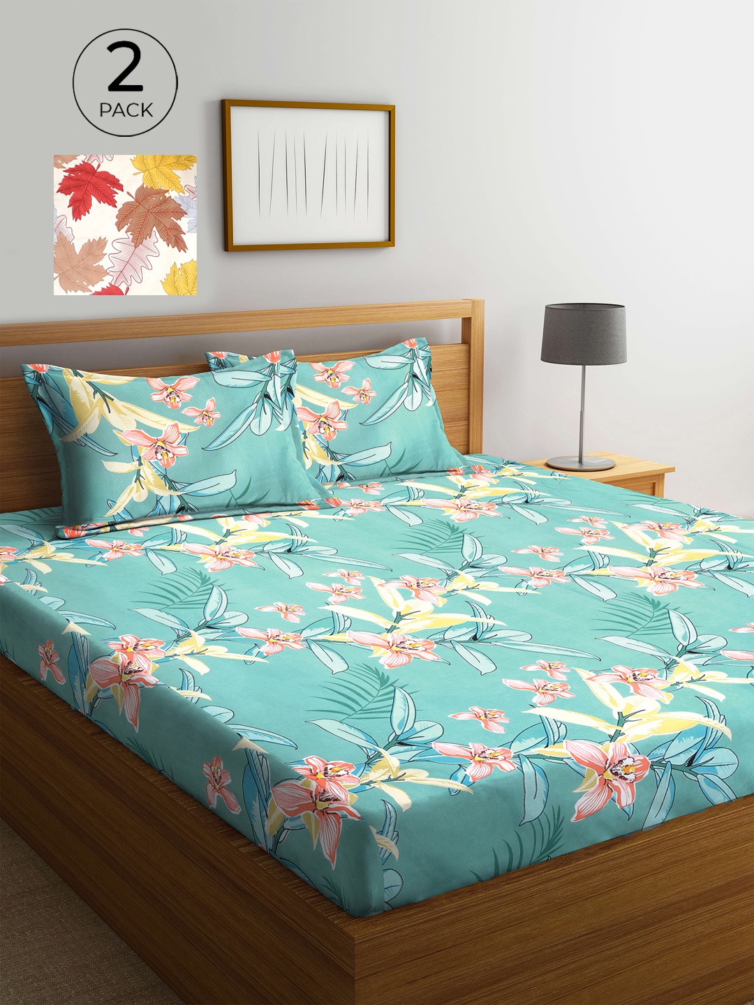 

KLOTTHE White & Beige Floral 210 TC 2 King Bedsheet with 4 Pillow Covers