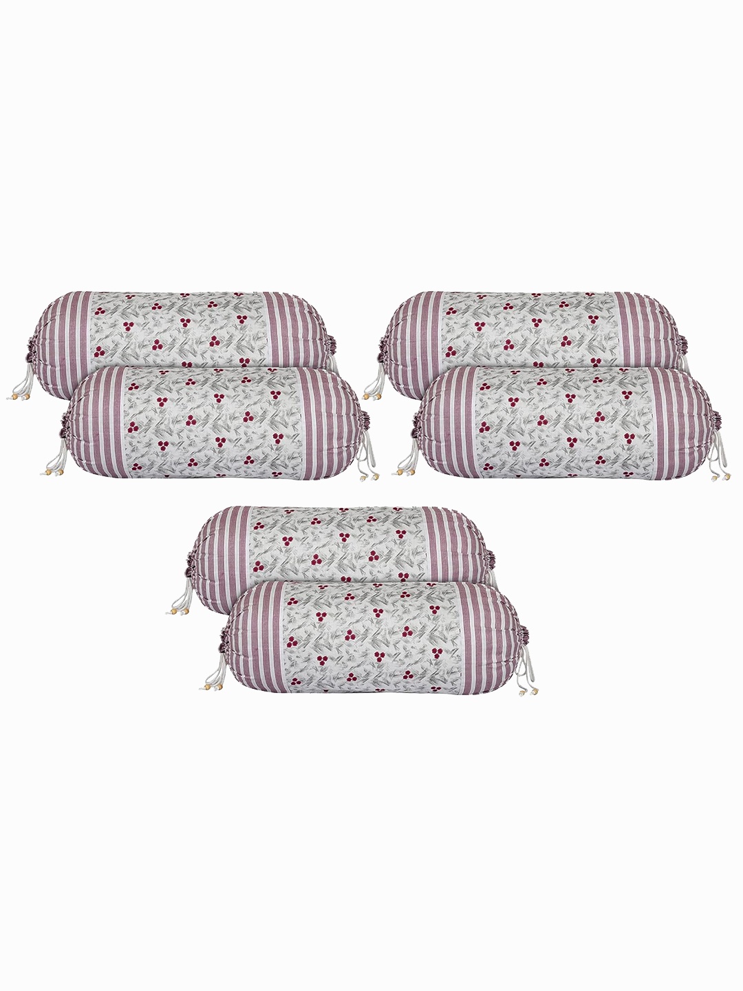 

Kuber Industries Set Of 6 Pink & White Printed Cotton Bolster Covers