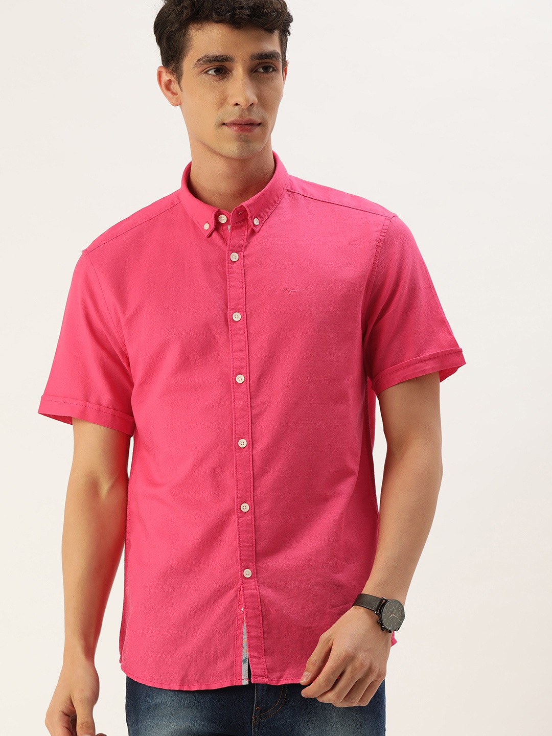 

Flying Machine Men Pink Slim Fit Casual Cotton Linen Shirt