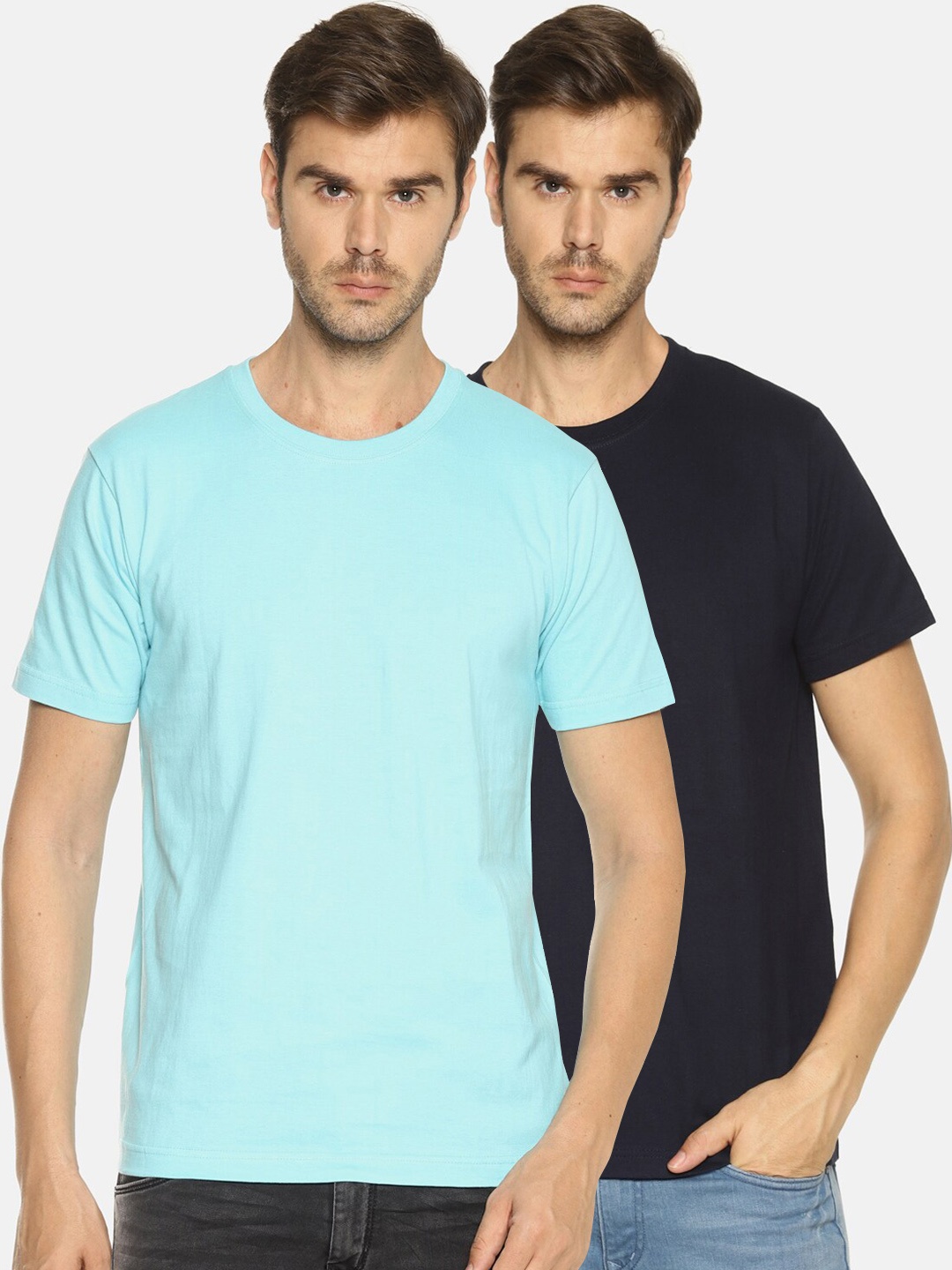 

OBOW Men Navy Blue & Teal Pack Of 2 Bio Finish T-shirt