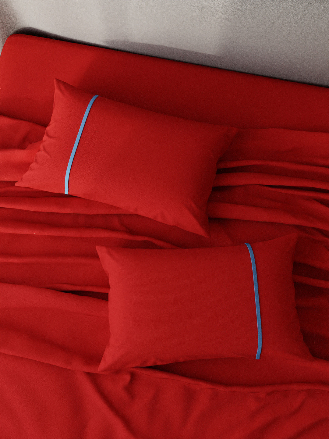 

Stoa Paris Set Of 2 Red and Sky Blue 144 TC Pure Cotton Pillow Cover