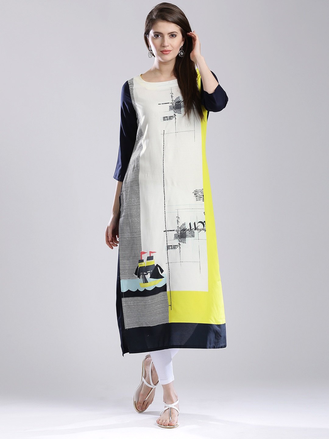 

W Women Off-White Quirky Print Kurta