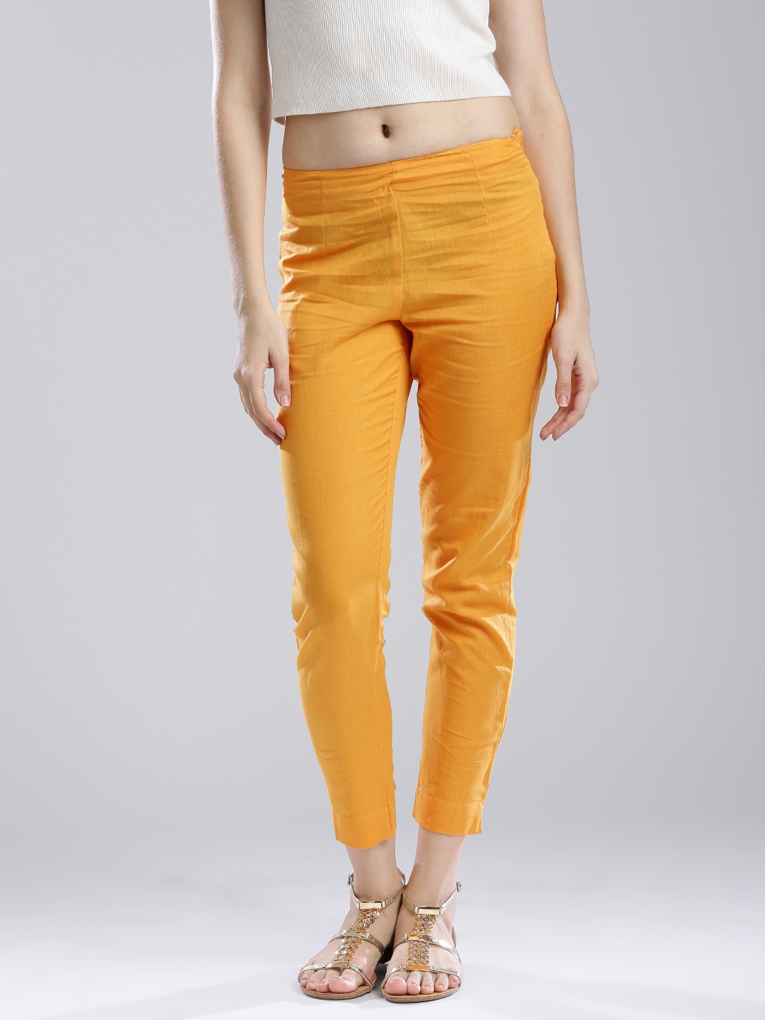 

W Women Orange Cropped Casual Trousers