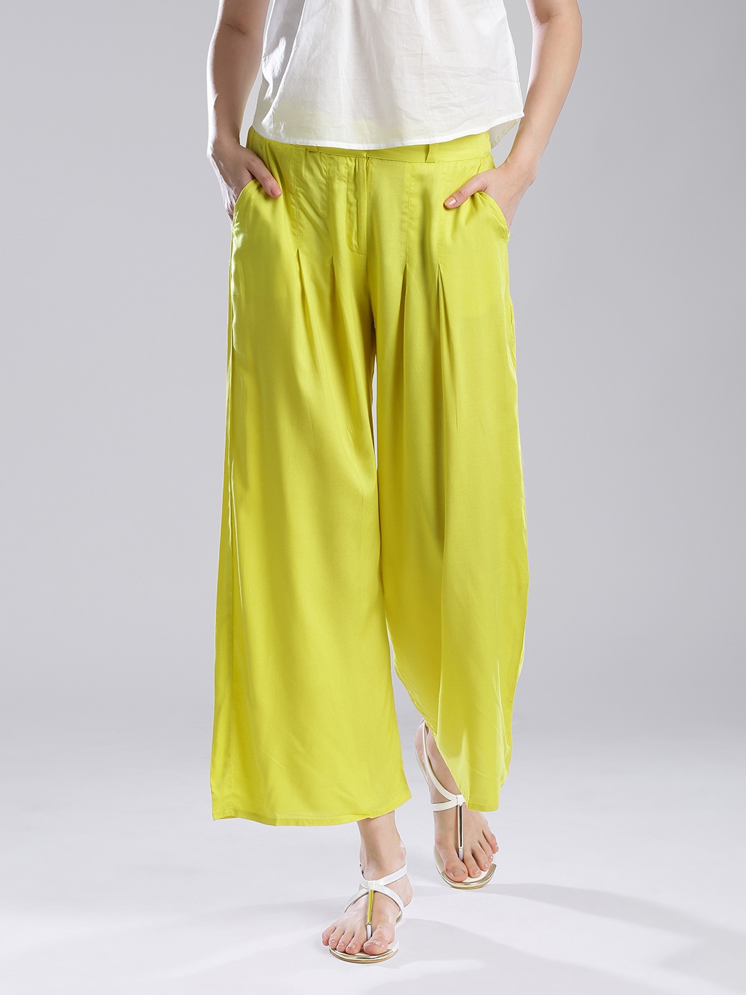 

W Women Lime Green Palazzo Trousers