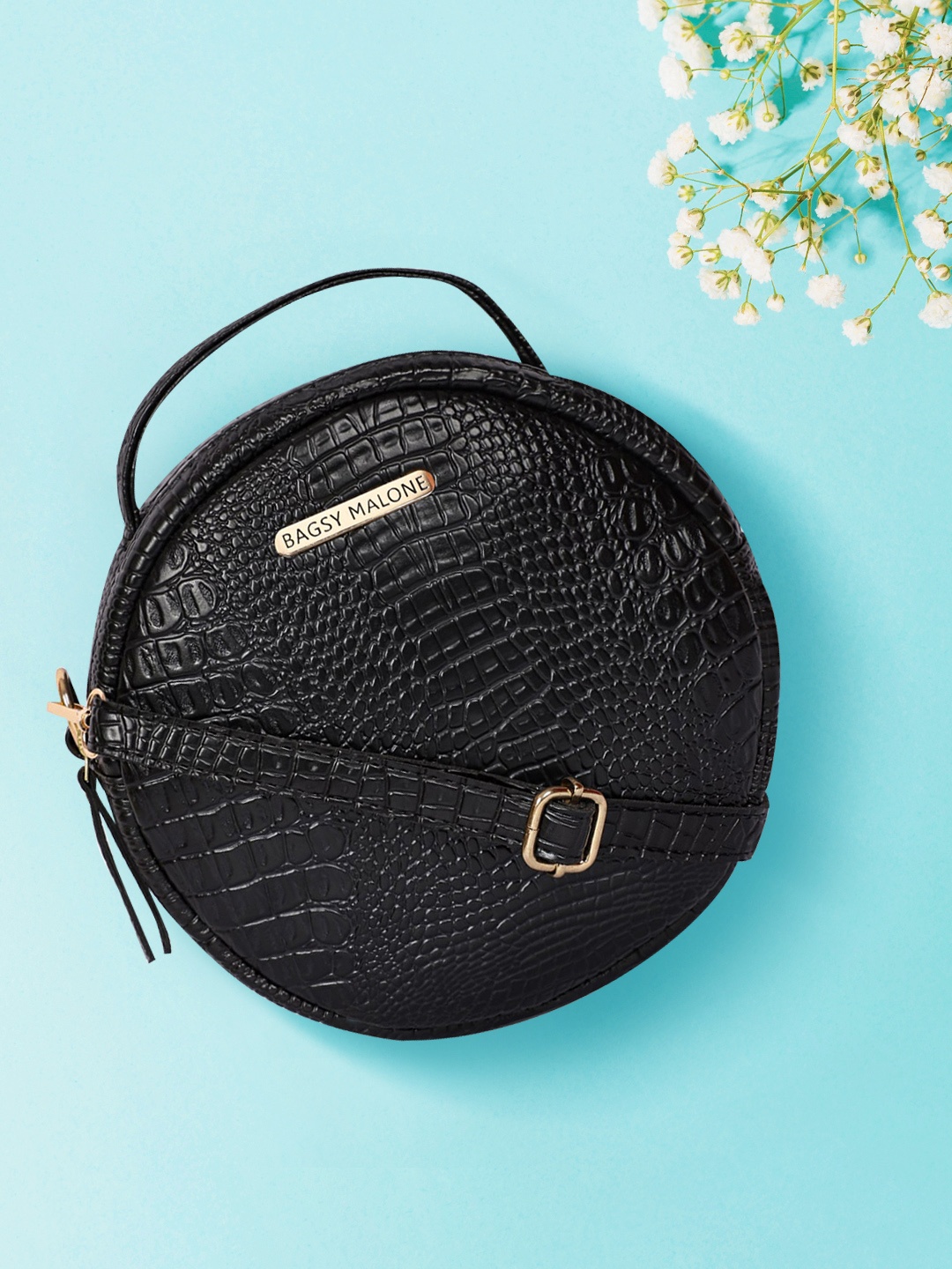 

Bagsy Malone Black Animal Textured PU Structured Handheld Bag with Tasselled