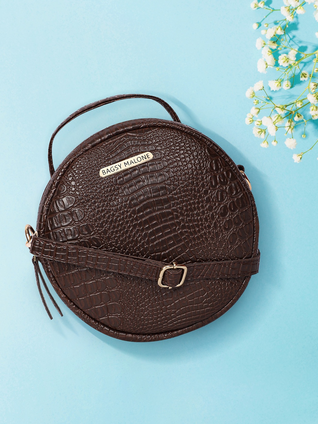 

Bagsy Malone Brown Textured PU Bowling Sling Bag