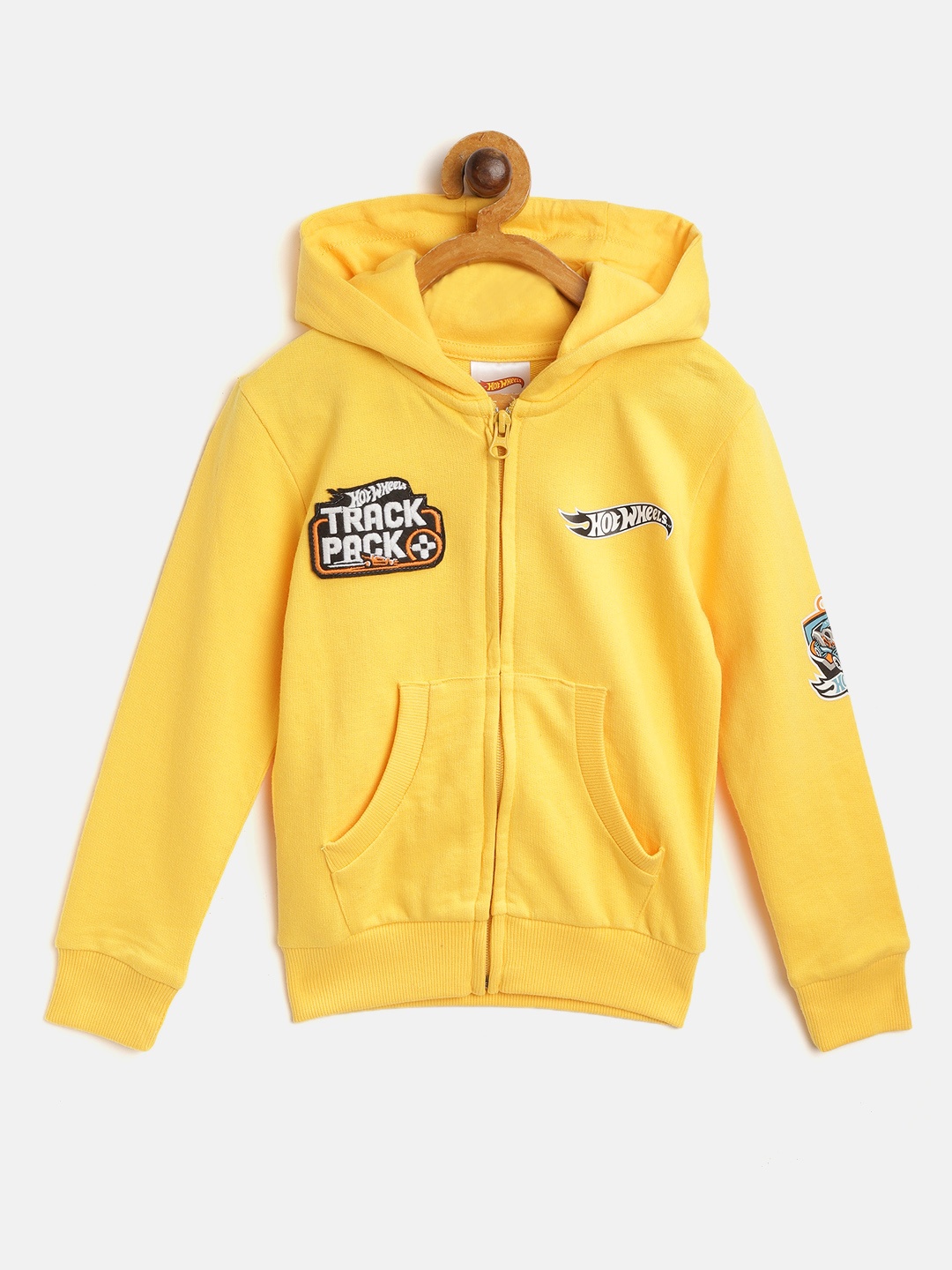 

toothless Boys Yellow Hot Wheels Detail Hooded Sweatshirt With Applique Detail