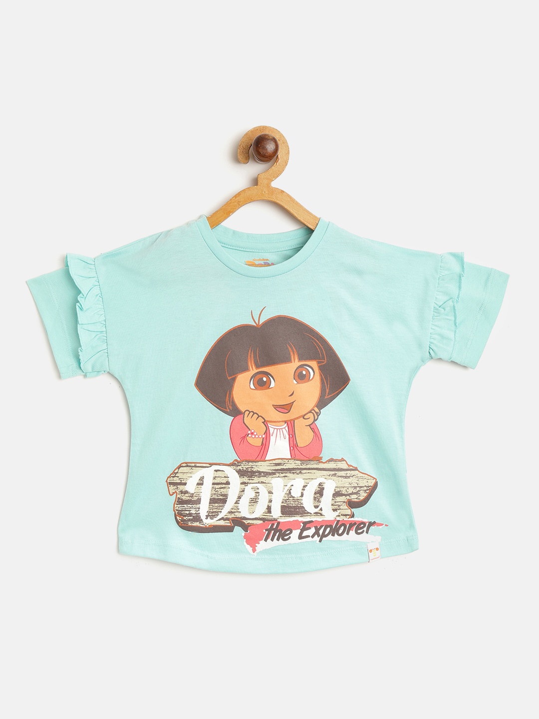 

toothless Girls Blue & Brown Dora The Explorer Print Ruffles Detail Regular Top